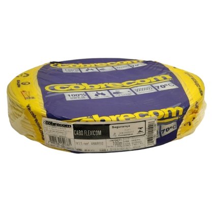 Cabo Flexivel 750V 1,5mm² Antichama - Amarelo - Cobrecom - Rolo 100m
