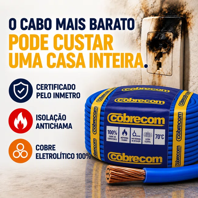 Cabo Flexivel 750V 1,5mm² Antichama  Azul Cobrecom Rolo 100m