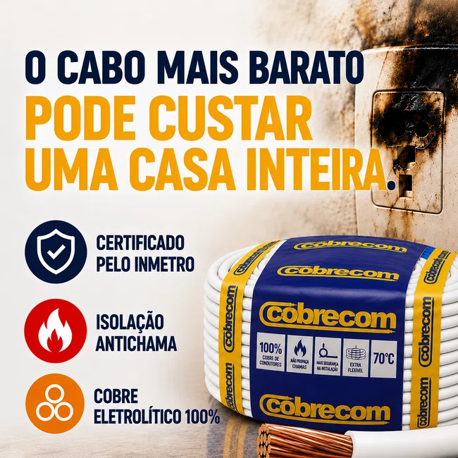 Cabo Flexivel 750V 1,5mm² Antichama - Branco - Cobrecom - Rolo 100m