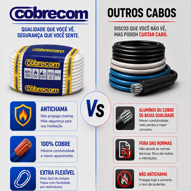 Cabo Flexivel 750V 1,5mm² Antichama - Branco - Cobrecom - Rolo 100m