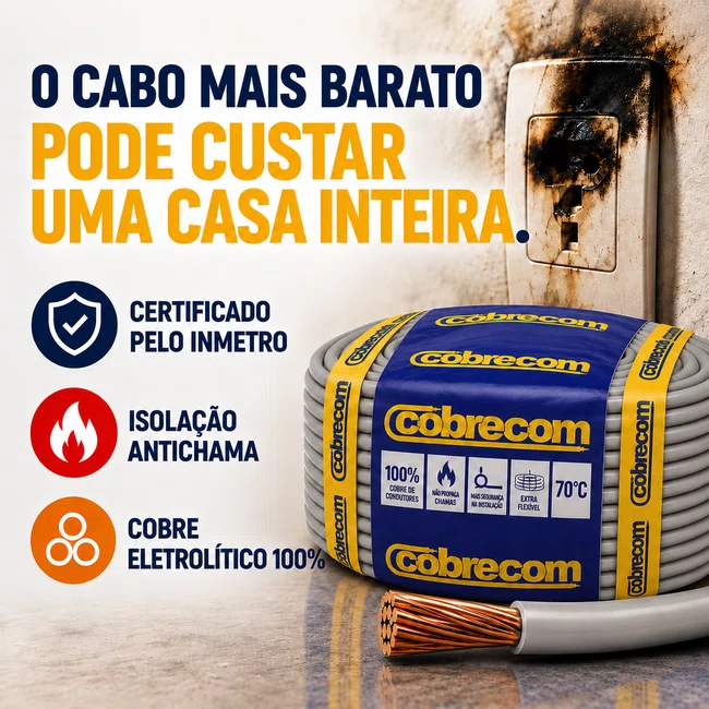 Cabo Flexivel 750V 1,5mm² Antichama - Cinza - Cobrecom - Rolo 100m