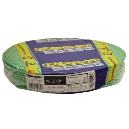 Cabo Flexivel 750V 1,5mm² Antichama - Verde - Cobrecom - Rolo 100m