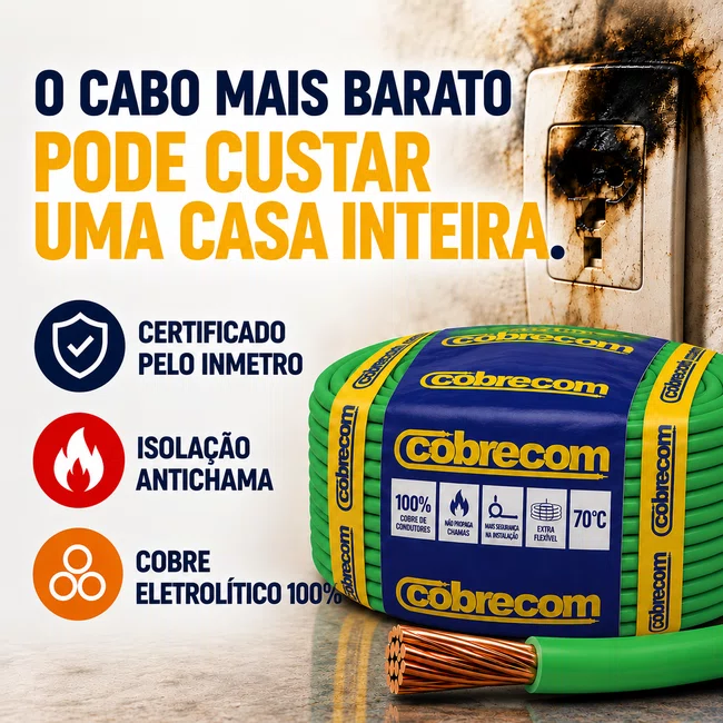 Cabo Flexivel 750V 1,5mm² Antichama - Verde - Cobrecom - Rolo 100m