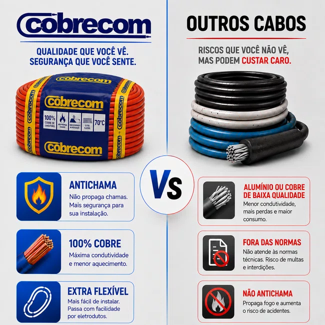 Cabo Flexivel 750V 1,5mm² Antichama - Vermelho - Cobrecom - Rolo 100m