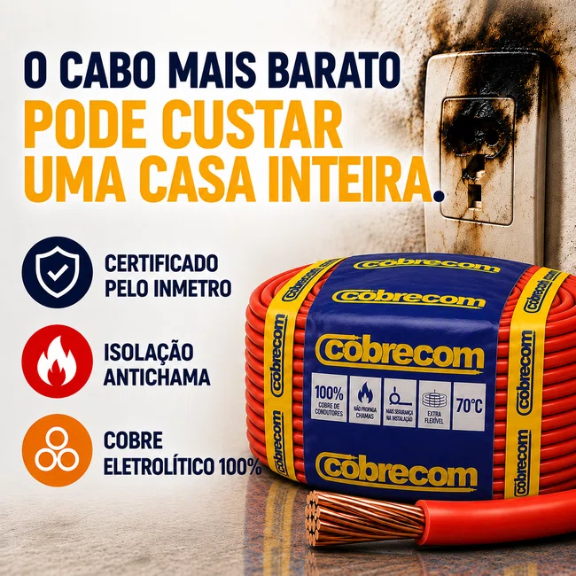 Cabo Flexivel 750V 10mm² Antichama - Vermelho - Cobrecom - Rolo 100m