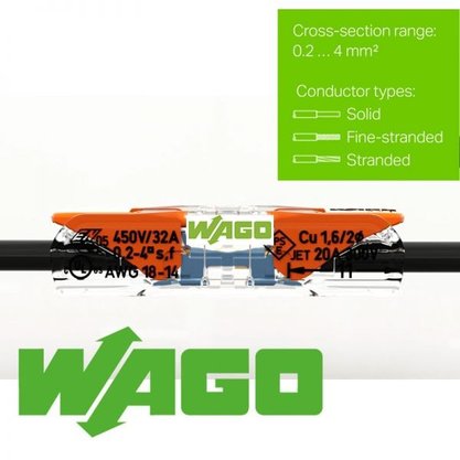 Conector WAGO Legítimo Inline 221-2411 - 2 Pólos Até 4mm