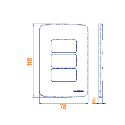 Conjunto Placa Com Suporte 4x2 P/ 3 Módulos Separados - Linha B3 - Margirius