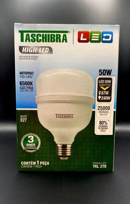 Kit C/ 10 Lampada Bulbo Led 50W Taschibra 6500K - Bivolt - Branco Frio