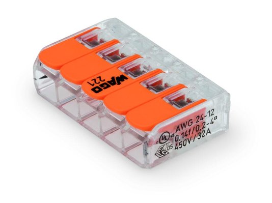 Kit C/ 25 Conectores WAGO Legítimo 221-415 - 5 Pólos - Até 4mm