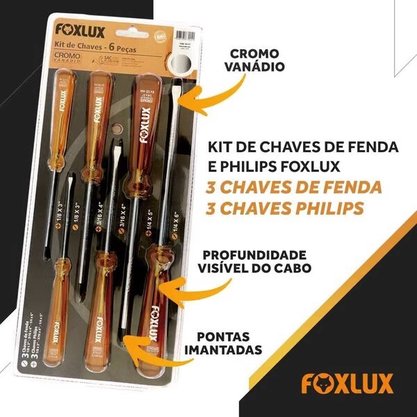 Kit Chave de Fenda e Philips com 6 Peças - Foxlux