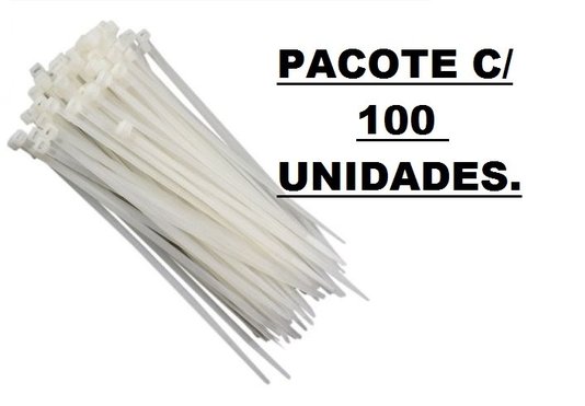 Pacote C/ 100 Abraçadeiras De Nylon 100 x 2,5mm Branca