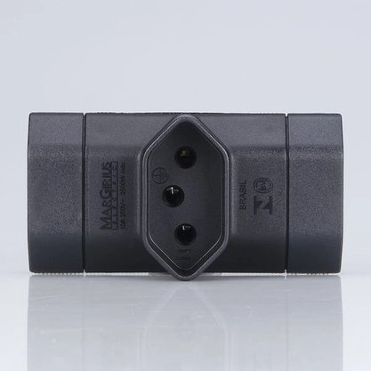 Pino Adaptador 3 Saídas Tipo "T" 2P+T 10A 250V - Preto - Margirius