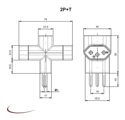 Pino Adaptador 3 Saídas Tipo "T" 2P+T 10A 250V - Preto - Margirius