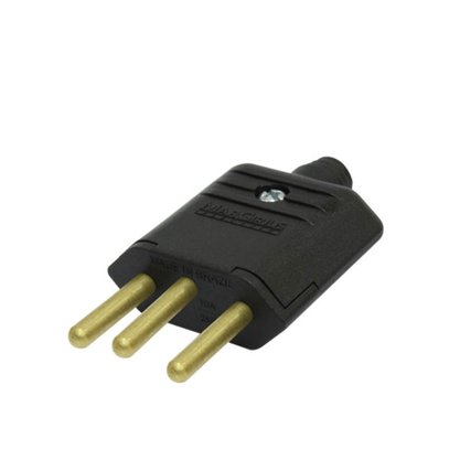 Plugue Pino Macho 180° 2P+T 10A - Preto - Margirius