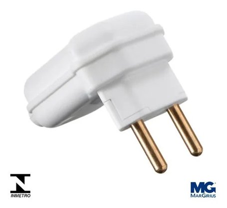 Plugue Pino Prensa Cabo Macho 90° 2P 10A - Branco - Margirius