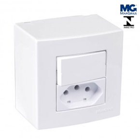 Conjunto Interruptor Simples + Tomada 10A - Branca- Sleek - Margirius